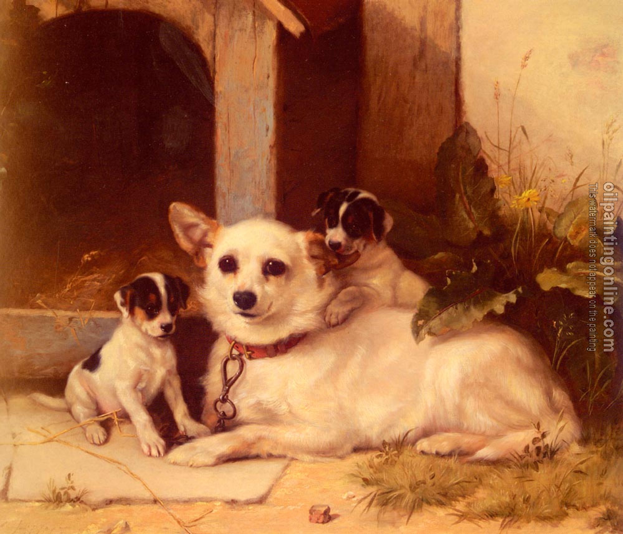 Hunt, Walter - Mother And Puppies Resting